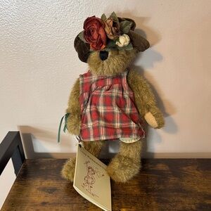 Boyd’s Bear.   Plaid Dress Teddy Bear with Floral Hat
